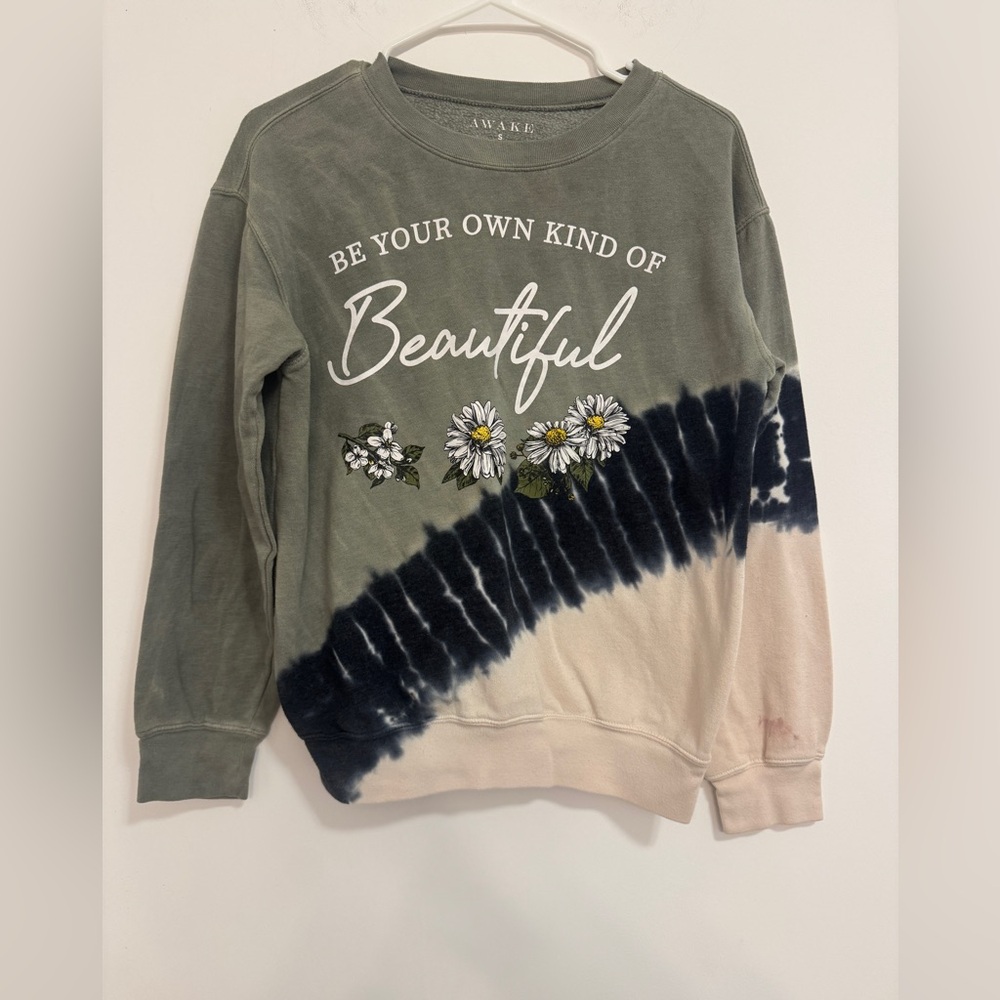 Awake Women's Green and Navy Tie-Dye Sweater “ Be your own kind of Beautiful “